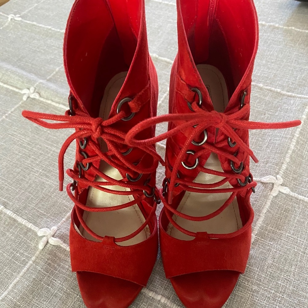 BCBG Red Peep Toe Heels